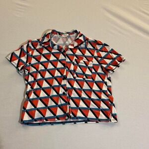 Ivy Rose Geometric Triangle Print Button Down Shirt Red Blue AT1183 Womens M